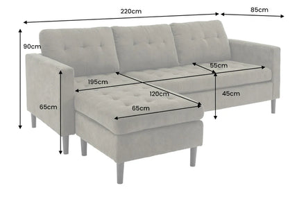STOCKHOLM corner sofa 220 cm 3-seater spring core corduroy grey-beige