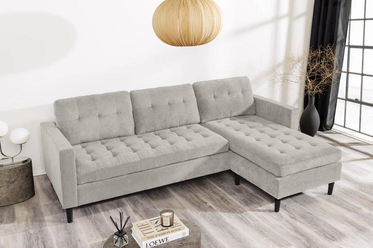 STOCKHOLM corner sofa 220 cm 3-seater spring core corduroy grey-beige