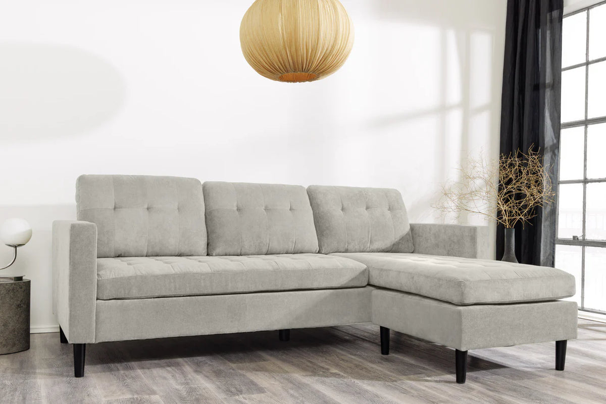 STOCKHOLM corner sofa 220 cm 3-seater spring core corduroy grey-beige
