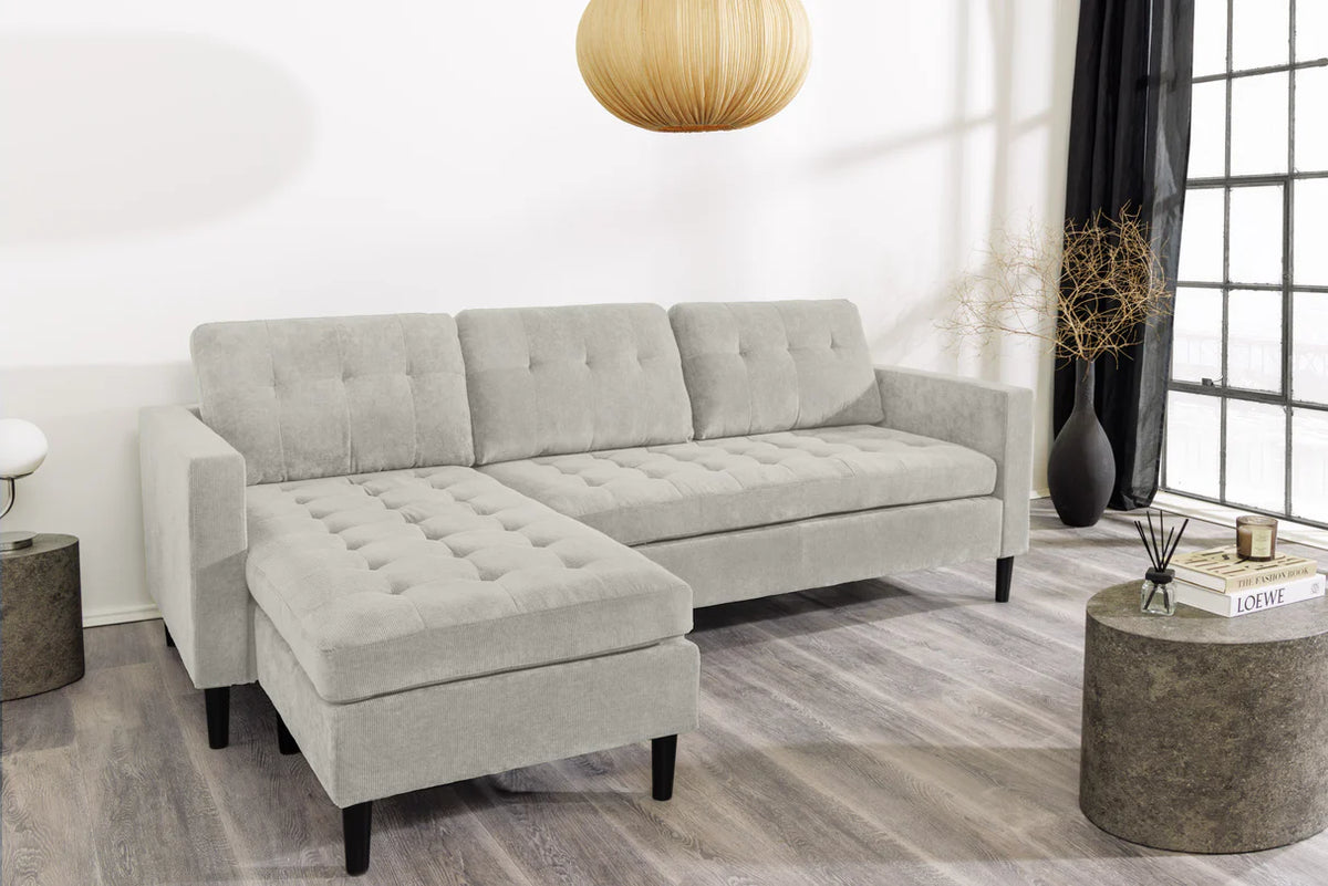 STOCKHOLM corner sofa 220 cm 3-seater spring core corduroy grey-beige
