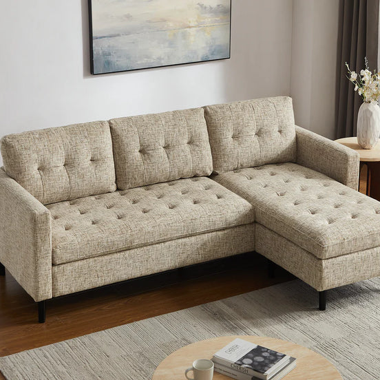 Sarokkanapé STOCKHOLM 220 cm 3 személyes rugós mag texturált szövet bézs