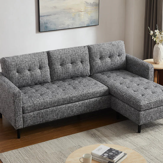 Sarokkanapé STOCKHOLM 220 cm 3 személyes rugós mag texturált szövet szürke
