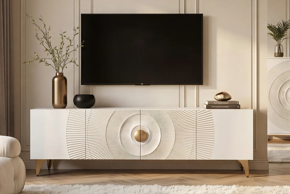 TV-szekrény GOLDEN SUNSET 180 cm 3D mangófa fehér