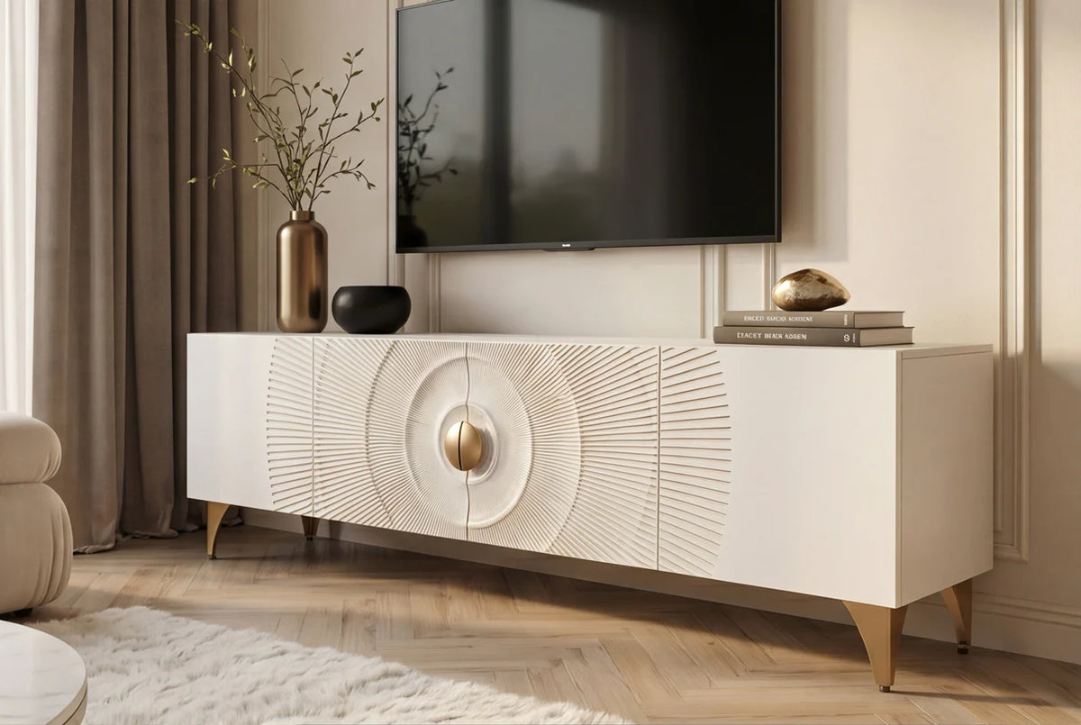 TV-szekrény GOLDEN SUNSET 180 cm 3D mangófa fehér