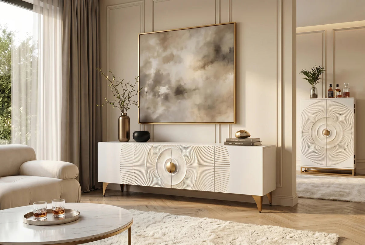 TV-szekrény GOLDEN SUNSET 180 cm 3D mangófa fehér