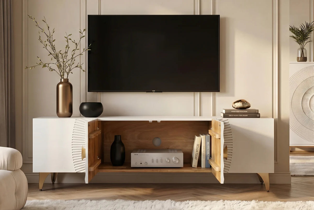 TV-szekrény GOLDEN SUNSET 180 cm 3D mangófa fehér