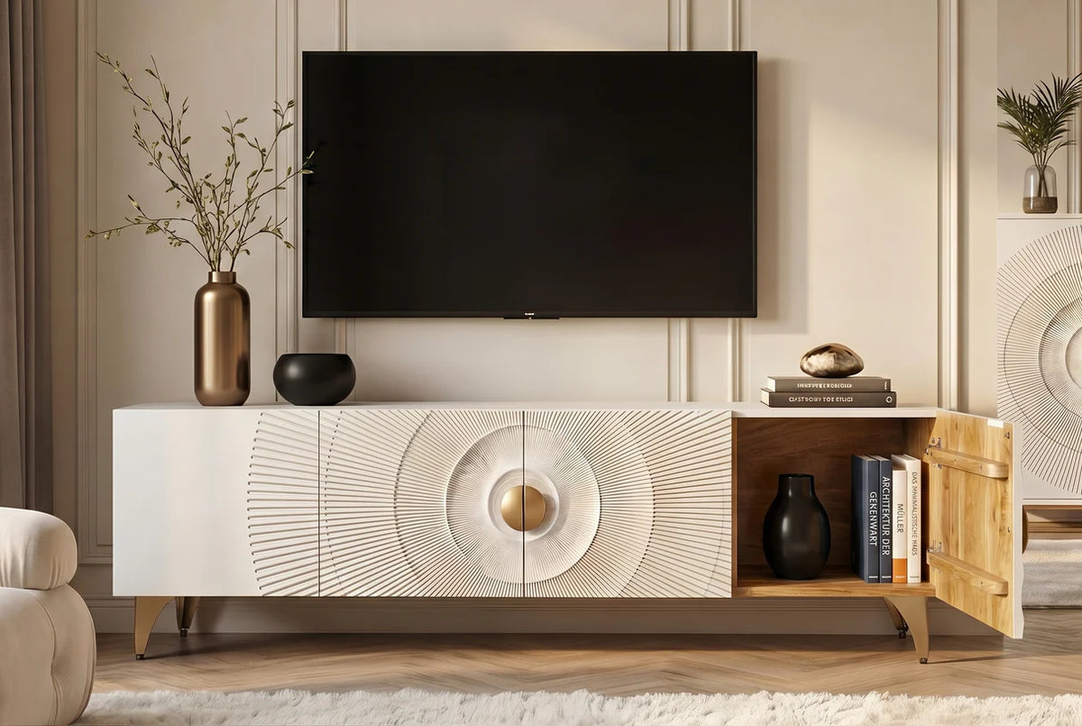 TV-szekrény GOLDEN SUNSET 180 cm 3D mangófa fehér