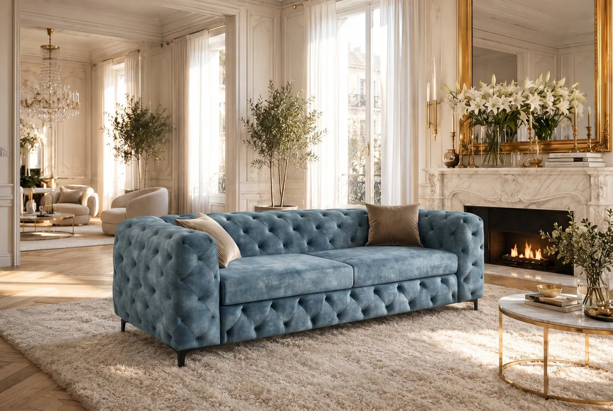 Kanapé MODERN BAROCK 235 cm 3 személyes bársony petrolkék