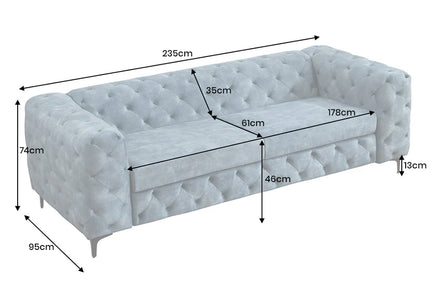 Kanapé MODERN BAROCK 235 cm 3 személyes bársony petrolkék
