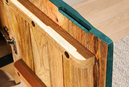TV cabinet GOLDEN SUNSET 180 cm 3D mango wood turquoise