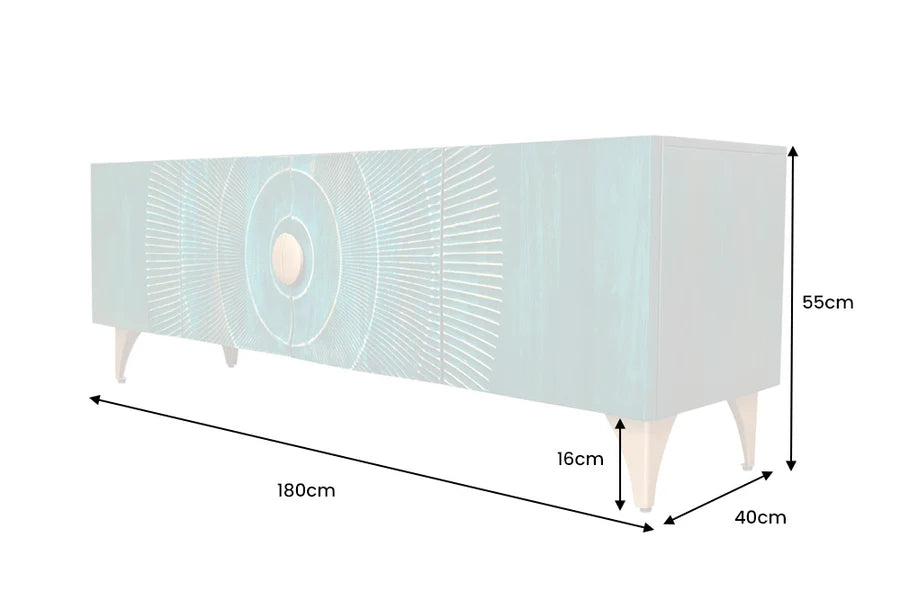 TV cabinet GOLDEN SUNSET 180 cm 3D mango wood turquoise