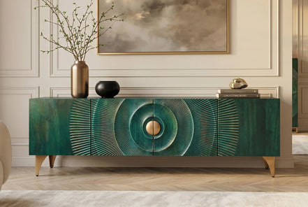 TV cabinet GOLDEN SUNSET 180 cm 3D mango wood turquoise
