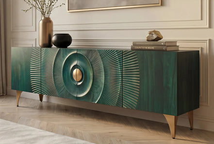 TV cabinet GOLDEN SUNSET 180 cm 3D mango wood turquoise