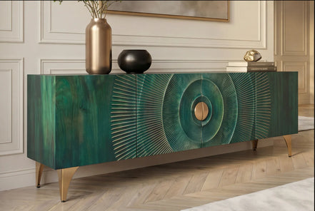 TV cabinet GOLDEN SUNSET 180 cm 3D mango wood turquoise