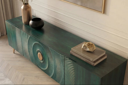TV cabinet GOLDEN SUNSET 180 cm 3D mango wood turquoise