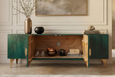 TV cabinet GOLDEN SUNSET 180 cm 3D mango wood turquoise