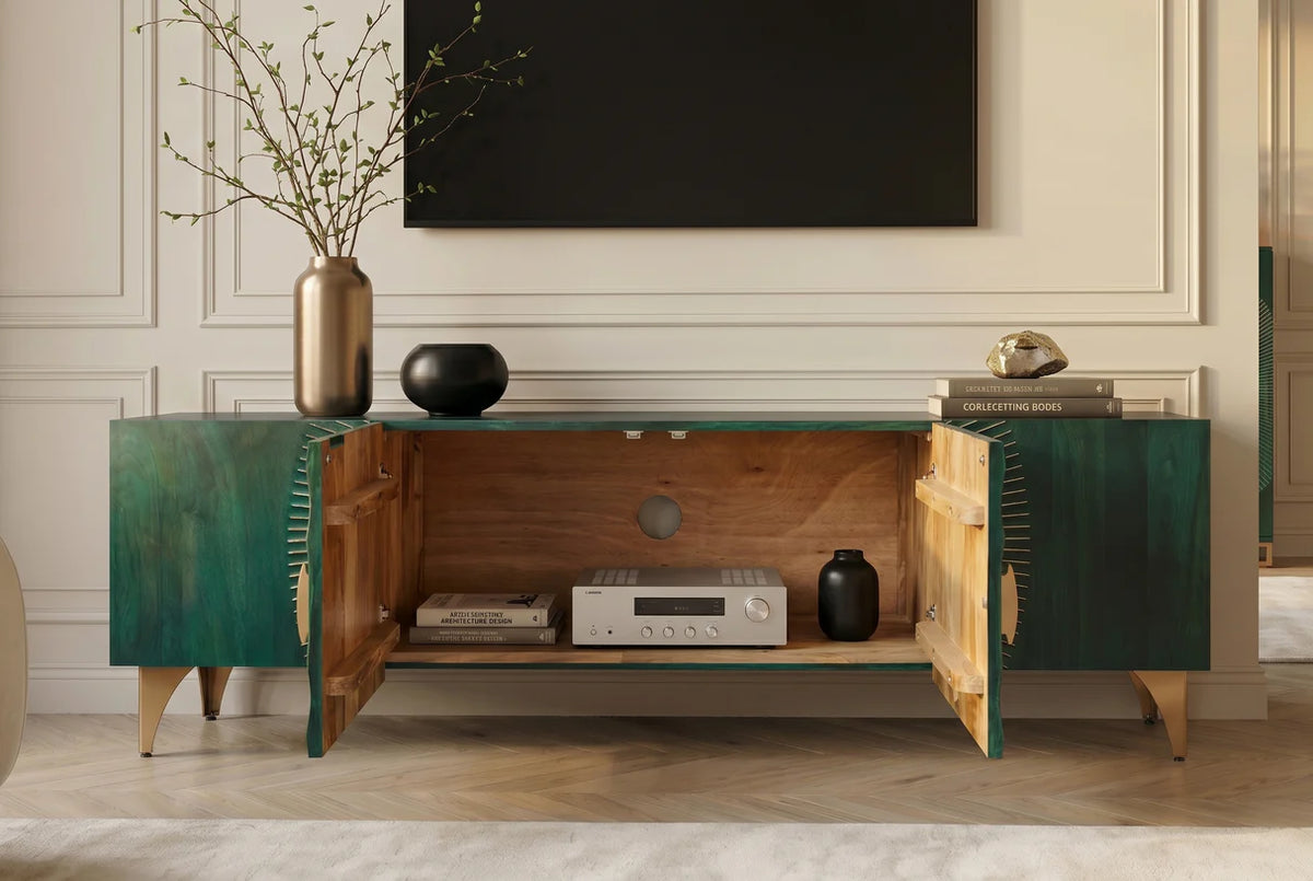 TV cabinet GOLDEN SUNSET 180 cm 3D mango wood turquoise