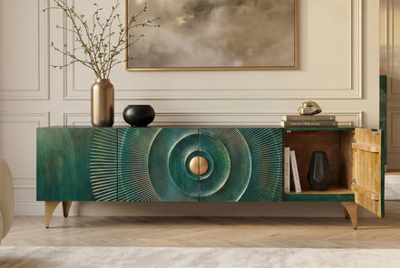 TV cabinet GOLDEN SUNSET 180 cm 3D mango wood turquoise