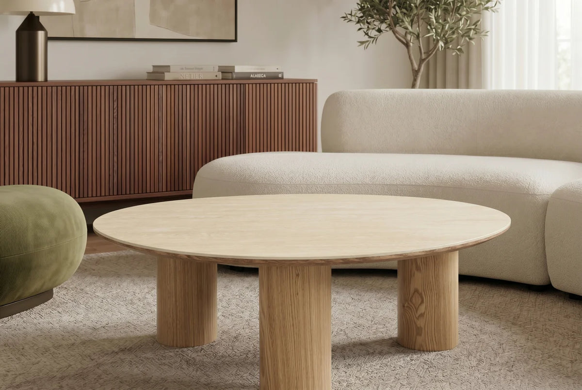 ORGANIKO coffee table 110cm natural ceramic look w/ oak wood look frame