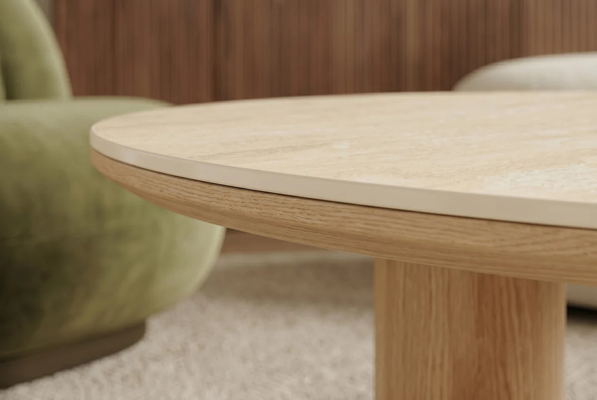 ORGANIKO coffee table 110cm natural ceramic look w/ oak wood look frame