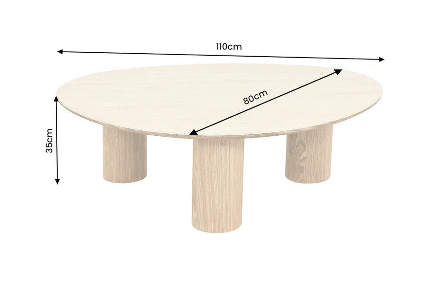 ORGANIKO coffee table 110cm natural ceramic look w/ oak wood look frame