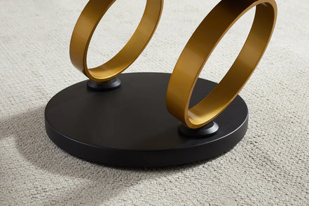 Dohányzóasztal DANCING RINGS kerek forgatható Pandora kerámiával és matt arany gyűrűkkel