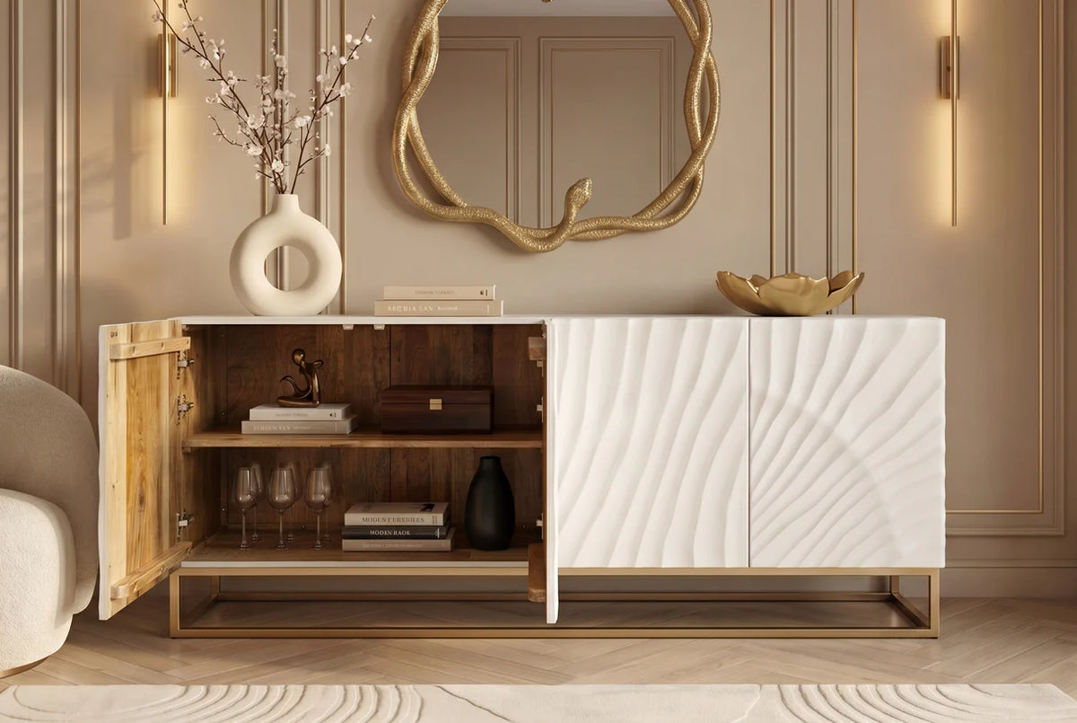 Tálalószekrény SCORPION 180 cm 3D mangófa fehér arany