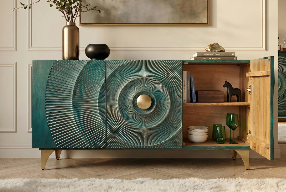 Komód GOLDEN SUNSET 140 cm 3D mangófa türkiz