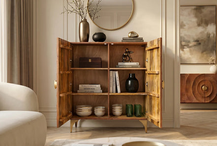 High sideboard GOLDEN SUNSET 120 cm 3D mango wood brown