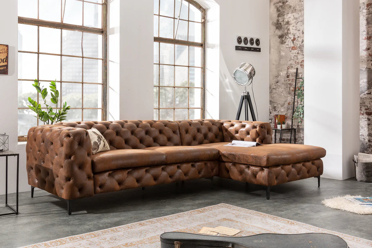 MODERN BAROCK corner sofa 275 cm microfiber antique brown