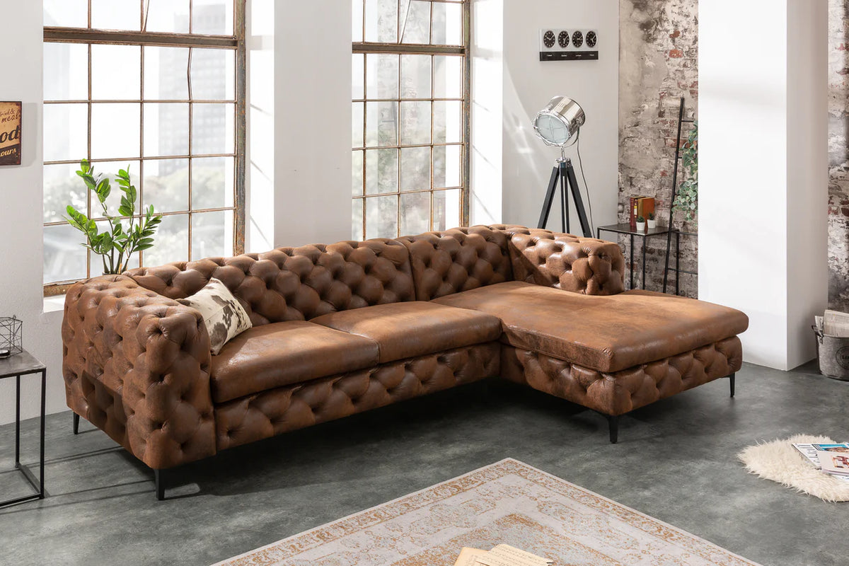 MODERN BAROCK corner sofa 275 cm microfiber antique brown