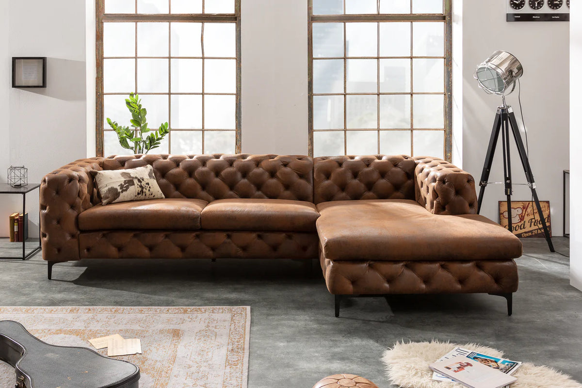 MODERN BAROCK corner sofa 275 cm microfiber antique brown