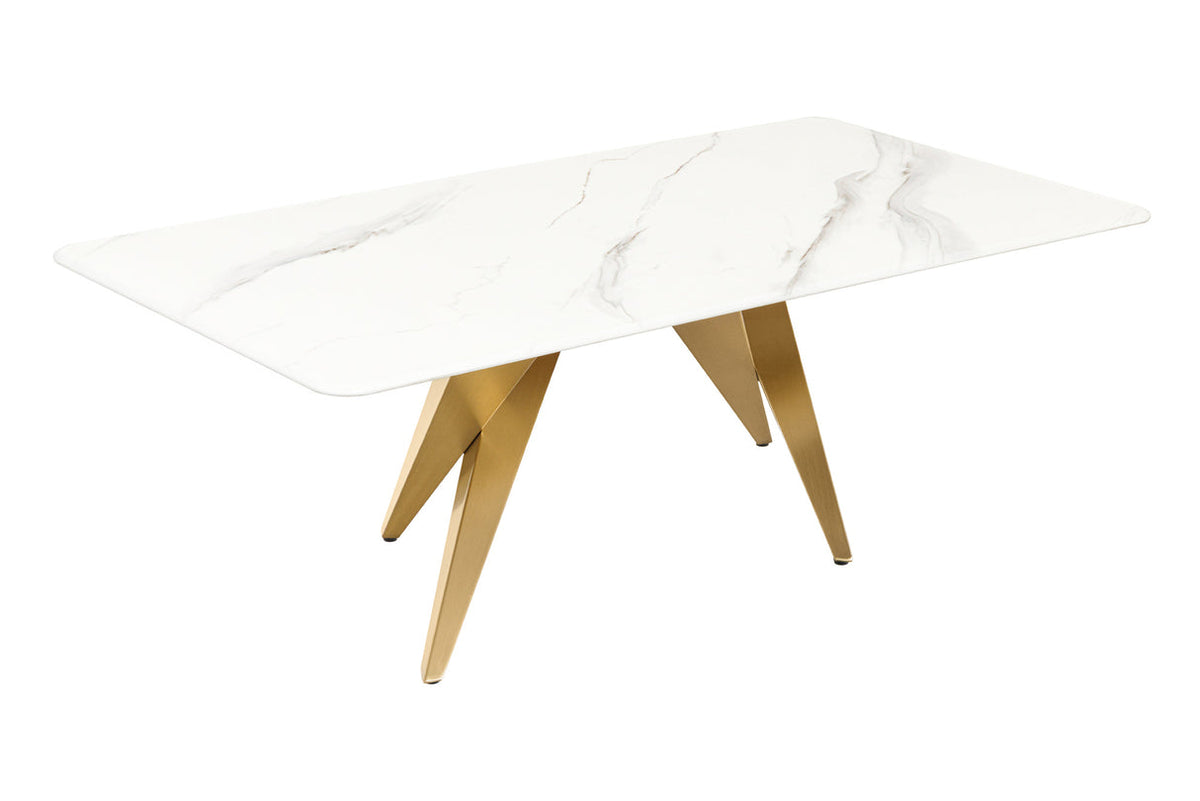 Coffee table ART LIVING 130cm ceramic white marble top w/ champagne golden frame