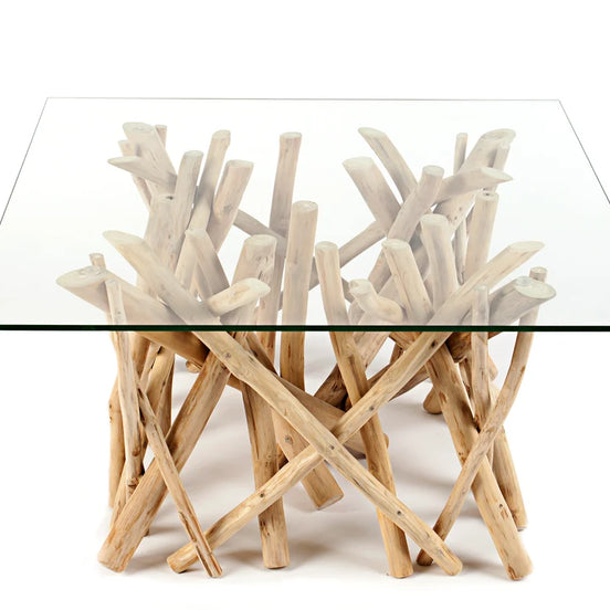 Driftwood dohányzóasztal váz, 80 × 80 × 40 cm