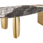 Dining table ORGANIC 200cm oval multicoloured marble top w/ champagne golden frame