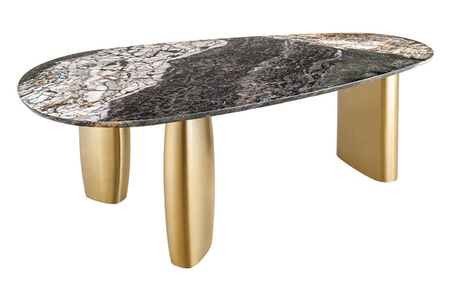 Dining table ORGANIC 200cm oval multicoloured marble top w/ champagne golden frame