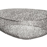 Dohányzóasztal LEAF 122 cm kézzel készült ezüstszínű fémből