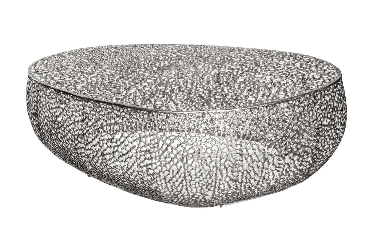 Dohányzóasztal LEAF 122 cm kézzel készült ezüstszínű fémből