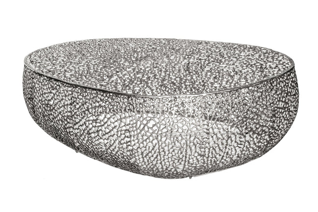 Dohányzóasztal LEAF 122 cm kézzel készült ezüstszínű fémből