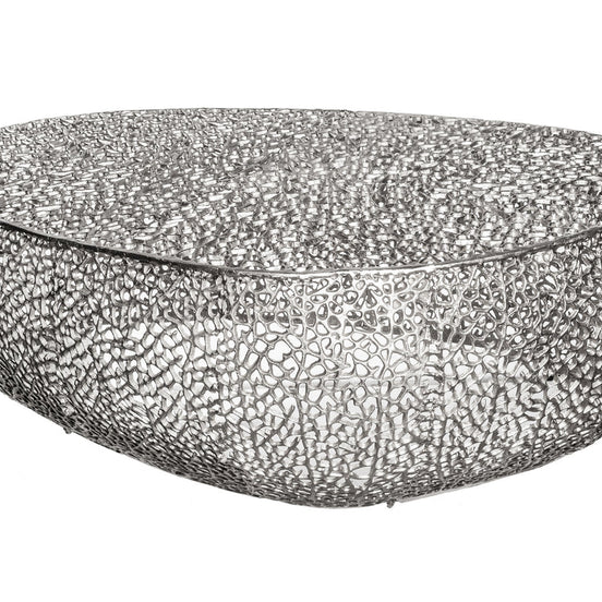 Dohányzóasztal LEAF 122 cm kézzel készült ezüstszínű fémből