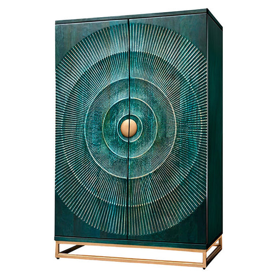 Bárszekrény GOLDEN SUNSET 140 cm 3D mangófa türkiz kézzel készített