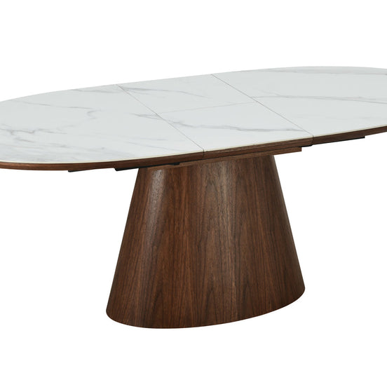Dining table UNIQUE 160-200cm extendable dark walnut wood look white ceramic marble top