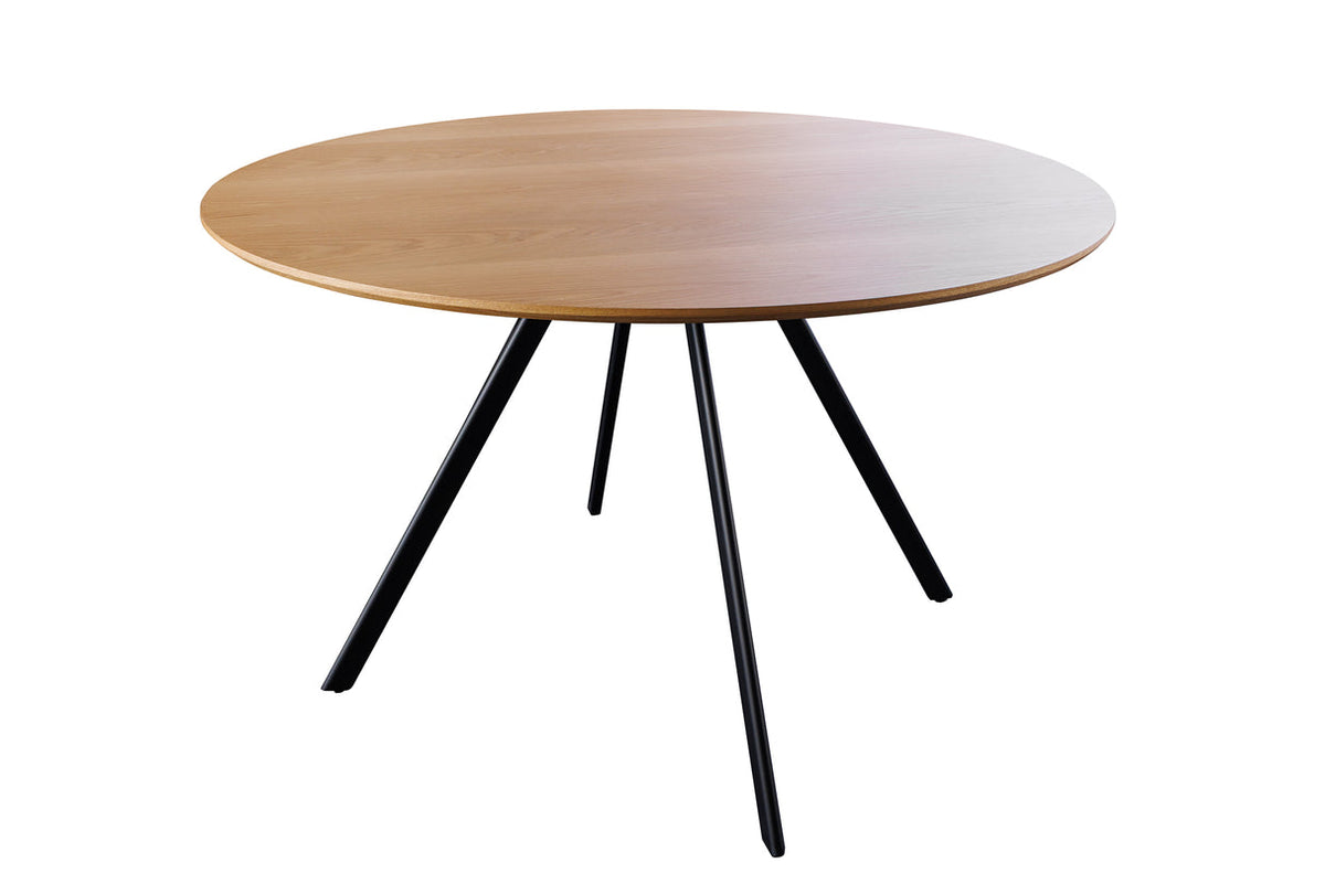 ATELIER dining table, 120cm round, natural oak wood look with black metal legs
