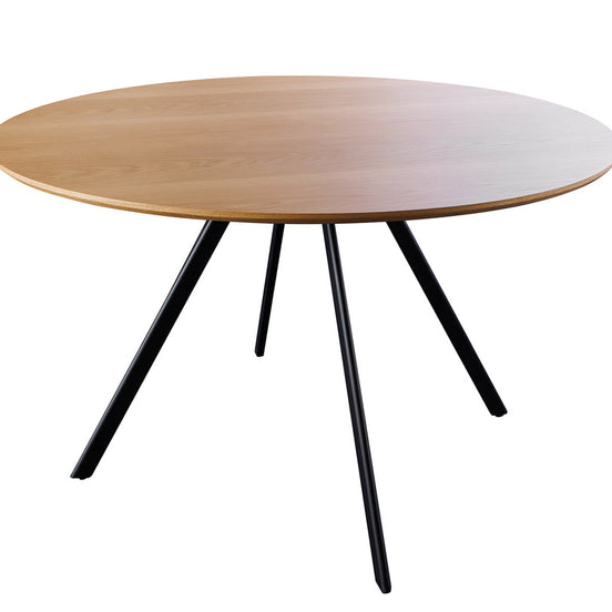 Étkezőasztal ATELIER 120 cm kerek természetes tölgyfa hatású fekete fémlábakkal