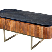 GATSBY coffee table 110cm retro style mango wood gold marble top black