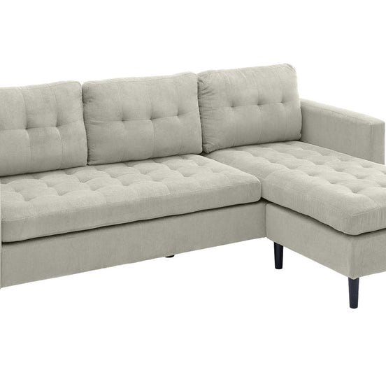 Sarokkanapé STOCKHOLM 220 cm 3 személyes rugós mag kordbársony szürkésbézs