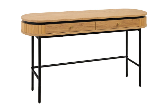 ATELIER console table 120cm, natural oak wood finish with black metal frame