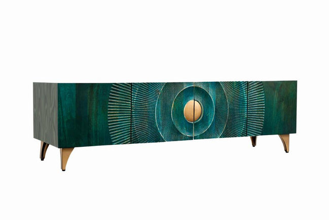 TV cabinet GOLDEN SUNSET 180 cm 3D mango wood turquoise