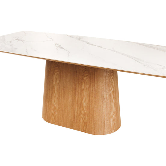 Dining table UNIQUE 200cm oval frame oak wood veneered ceramic white marble top