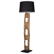 BARRACUDA floor lamp 177cm recycled acacia wood w/ black cotton shade